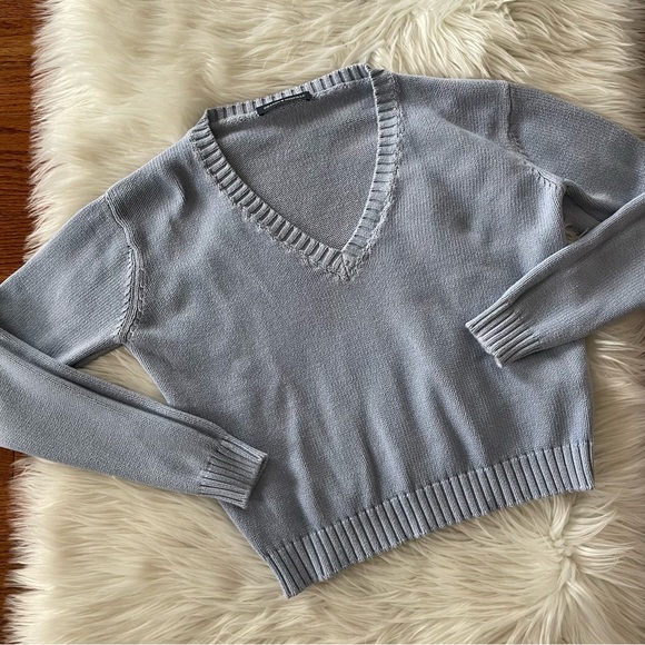 Brandy Melville Sweaters - Brandy Melville V Neck Cotton Blue Sweater Size XS